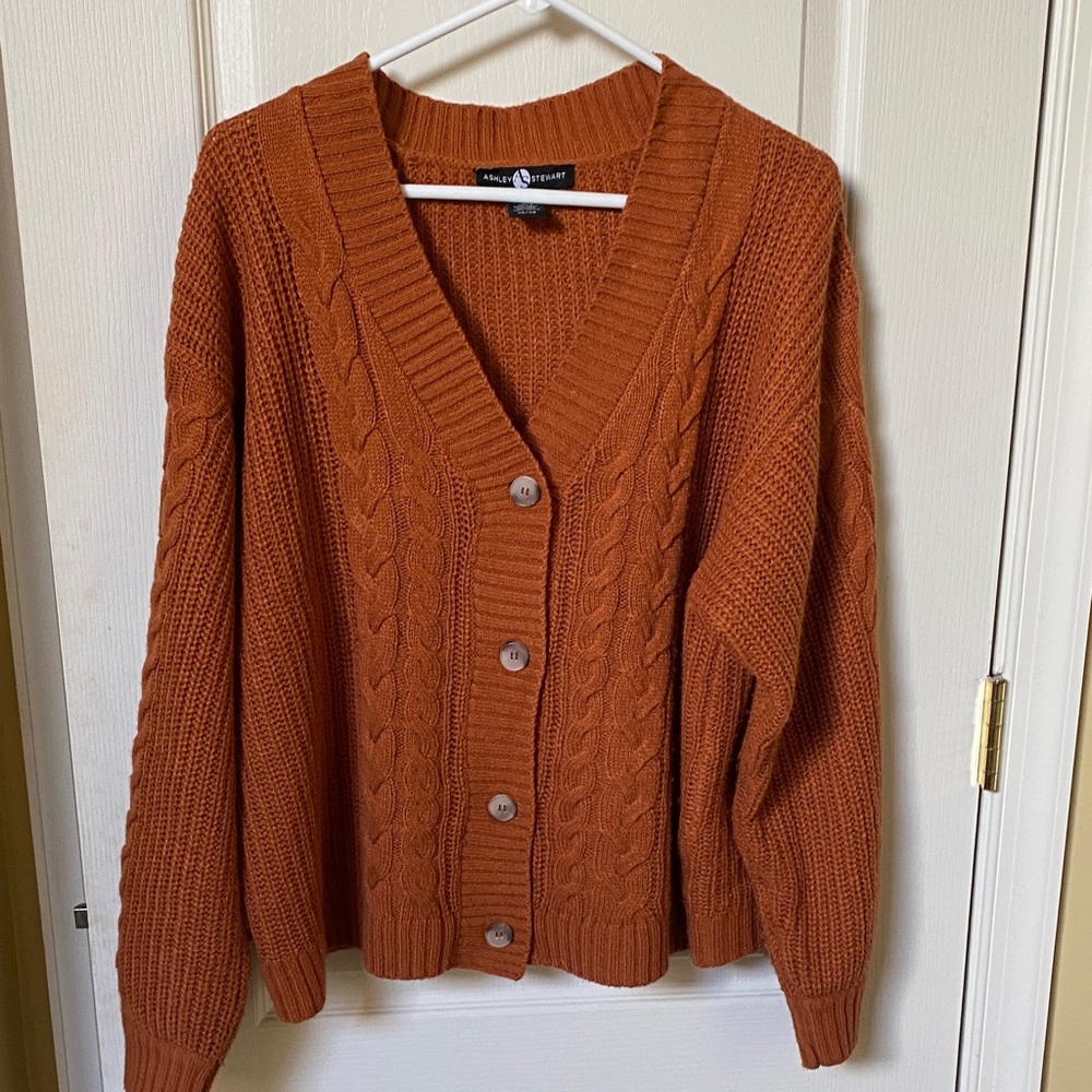 Ashley Stewart Rust Cable Knit Cardigan